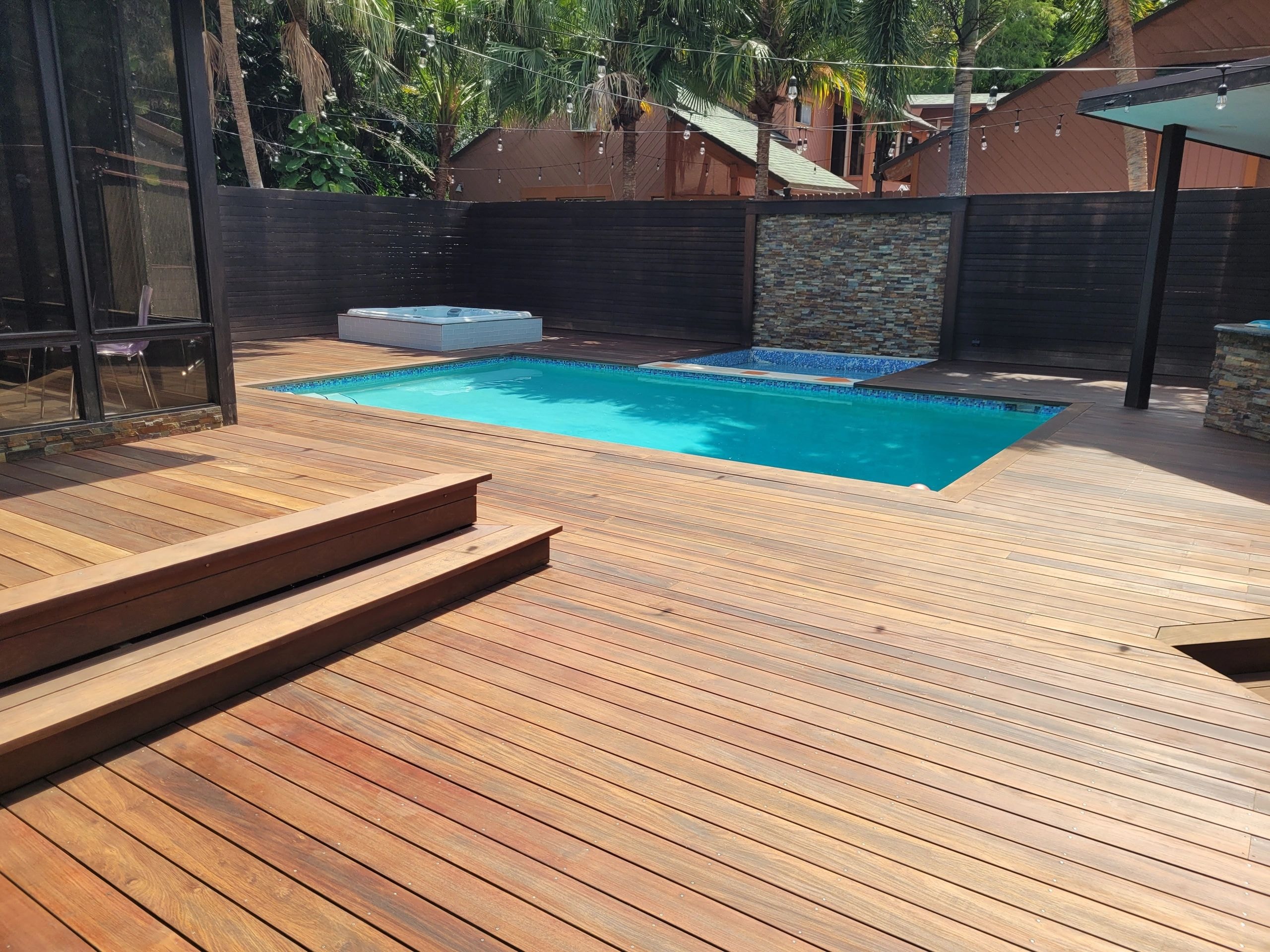 Ipe deck refinishing — backyard pool deck project
